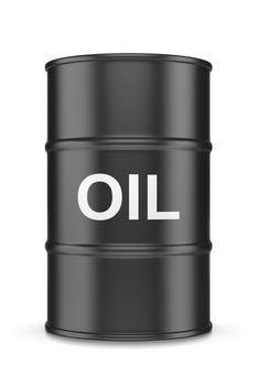 Single Black Oil Barrel on White Background 3D Illustration