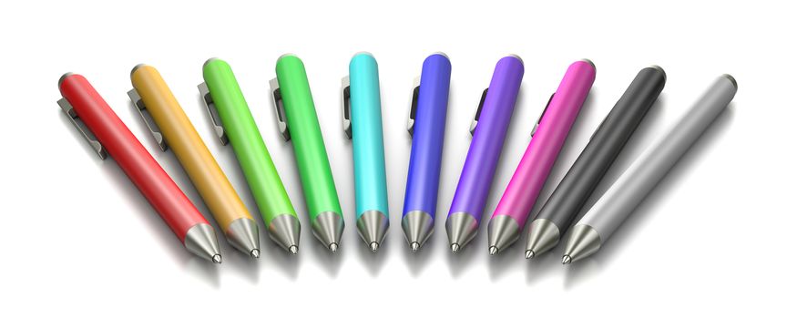 Colorful Pen Collection on White Background 3D Illustration