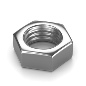 Single Metal Nut on White Background