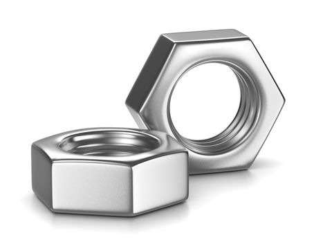 Two Metal Nut on White Background
