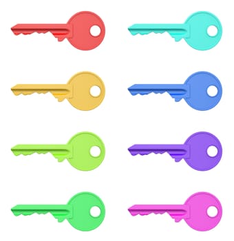 Colorful Keys Series Isolated on White Background 3D Illustration
