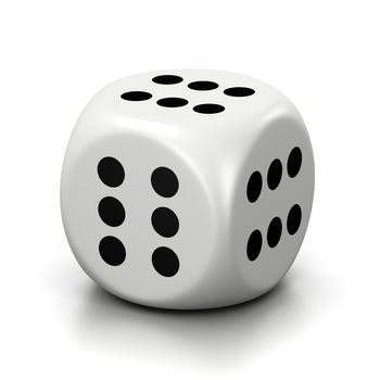 One Single All Six Numbered Faces White Dice on White Background 3D Illustration