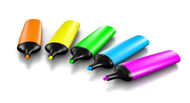 Colorful Highlighter Set on White Background 3D Illustration