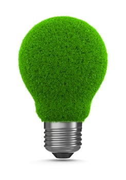 Grass Green Light Bulb on White Background 3D Illustration, Green Energy Concept