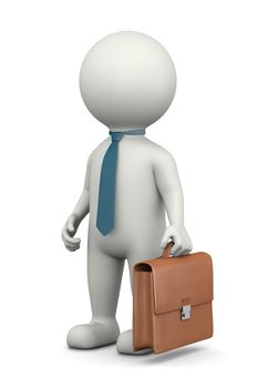 Businessman, Standing White Character with Briefcase Wearing a Tie 3D Illustration on White Background
