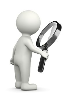 White 3D Character with Magnifier Illustration on White Background, Searching for Concept