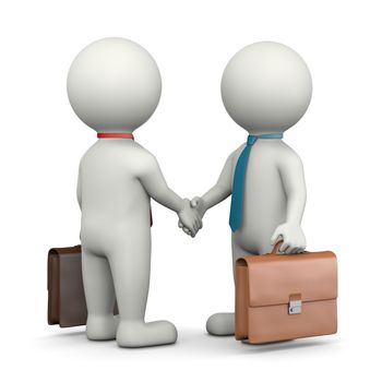 Two Businessmen 3D Characters Shaking Hands 3D Illustration on White Background