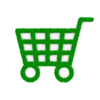 Grass Green Shopping Cart Symbol Shape on White Background 3D Illustration