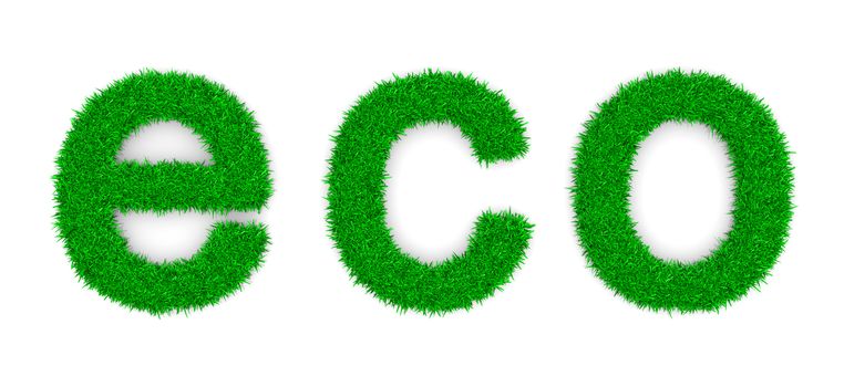 Grass Eco Text Sign Shape on White Background 3D Illustration