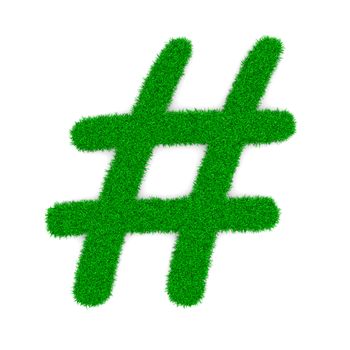Grass Green Hashtag Symbol Shape on White Background 3D Illustration