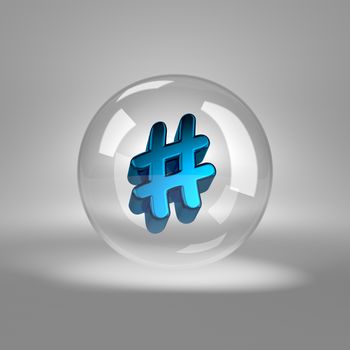 Blue Hashtag Symbol in Glass Bubble