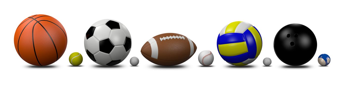 Sports Balls Collection on White Background 3D Illustration