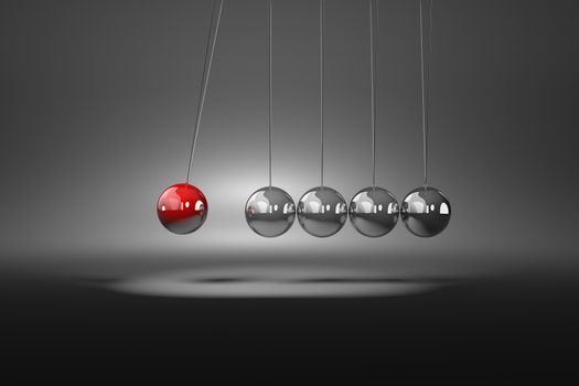 Red Metallic Ball Induce to Movement Metallic Balls Mechanism 3D Illustration