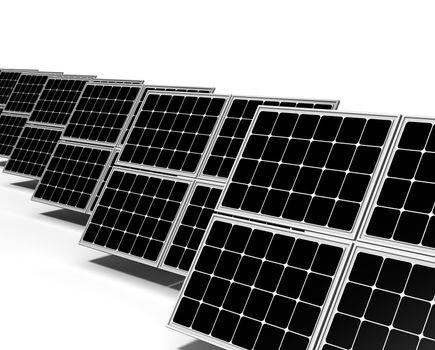 Series of Solar Panels on White Background 3D Illustration