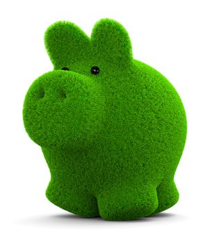 Cute Grass Piggy Bank on White Background 3D Illustration