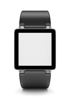 Black Smartwatch with Blank Display on White Background 3D Illustration, Front View