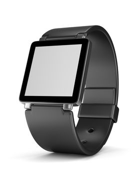 Black Smartwatch with Blank Display on White Background 3D Illustration