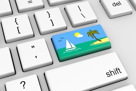 Computer Keyboard with Vacation Reservation Button 3D Illustration
