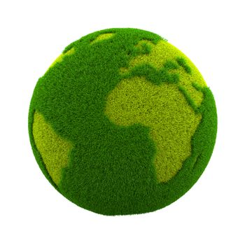Grassy Green Earth Planet Isolated on White Background 3D Illustration