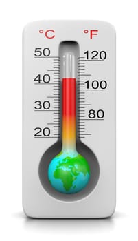 Earth in the Shape of a Thermometer on White Background 3D Illustration, Global Warming Concept