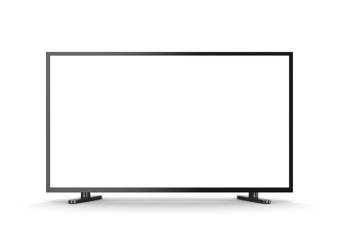 Television Set with White Blank Screen on White Background 3D Illustration, Front View