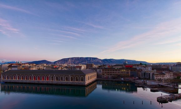 very nice view of the building of the submitting forces in Geneva in Switzerland and sky