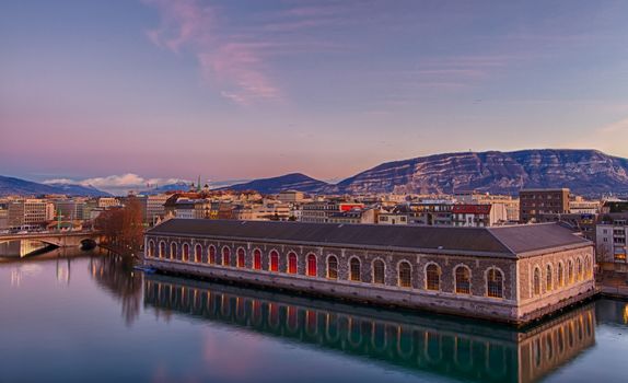 very nice view of the building of the submitting forces in Geneva in Switzerland and sky