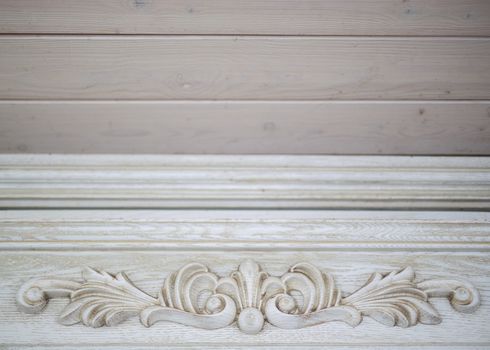 carved wood decoration on the wall outside the house, room decoration, painted white