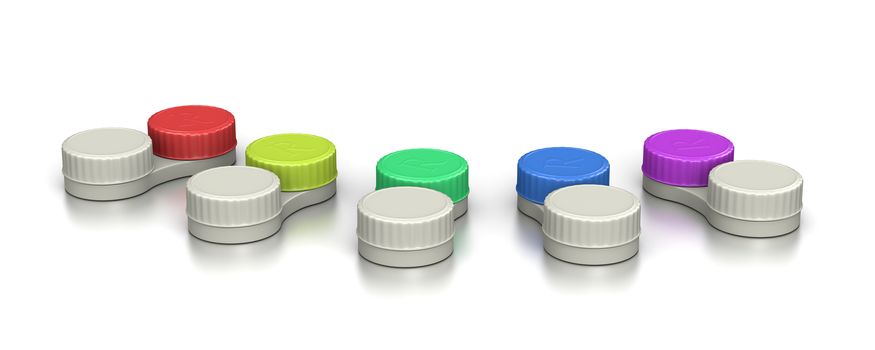 Contact Lens Containers Set on White Background 3D Illustration