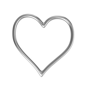 One Single Heart Shape Silver Ring Frame Isolated on White Background 3D Illustration
