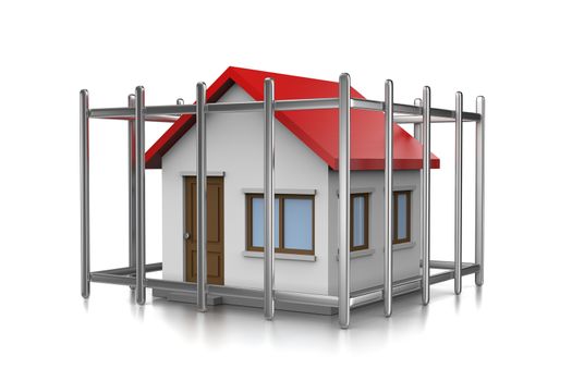 House in a Cage 3D Illustration on White Background