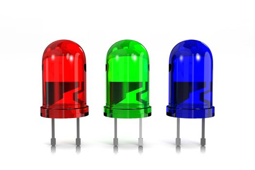 RGB Red, Green and Blue Led Diodes on White Background 3D Illustration