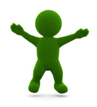 Happy Green Grassy Character 3D Illustration on White Background