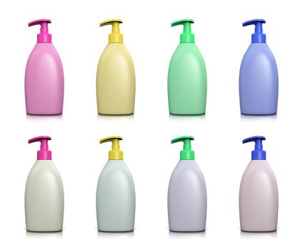 Blank Colorful Liquid Soap Dispenser Collection on White Background 3D Illustration