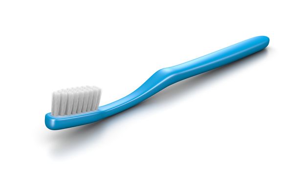 One Single Blue Plastic Toothbrush on White Background 3D Illustration