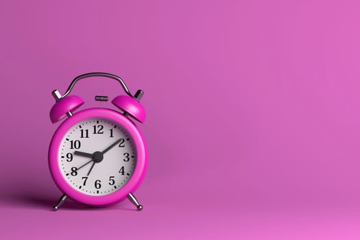 Purple Alarm Clock on Pink Empty Background 3D Illustration