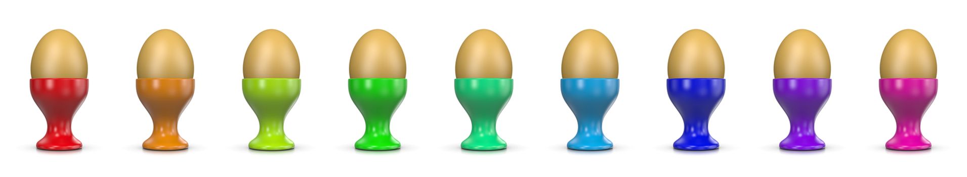 Colorful Egg Cups Series on White Background 3D Illustration