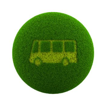 Green Globe with Grass Cutted in the Shape of a Bus Symbol 3D Illustration Isolated on White Background