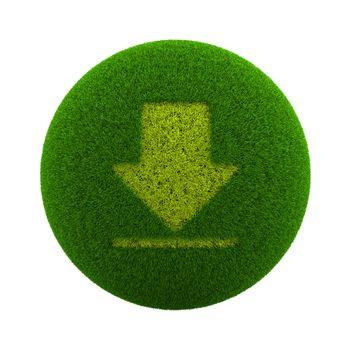 Green Globe with Grass Cutted in the Shape of Download Symbol 3D Illustration Isolated on White Background