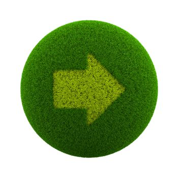 Green Globe with Grass Cutted in the Shape of a Right Arrow Symbol 3D Illustration Isolated on White Background