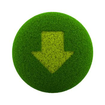 Green Globe with Grass Cutted in the Shape of a Down Arrow Symbol 3D Illustration Isolated on White Background