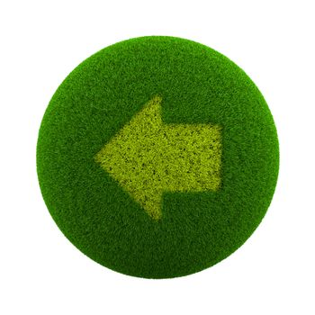 Green Globe with Grass Cutted in the Shape of a Left Arrow Symbol 3D Illustration Isolated on White Background