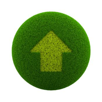 Green Globe with Grass Cutted in the Shape of a Up Arrow Symbol 3D Illustration Isolated on White Background
