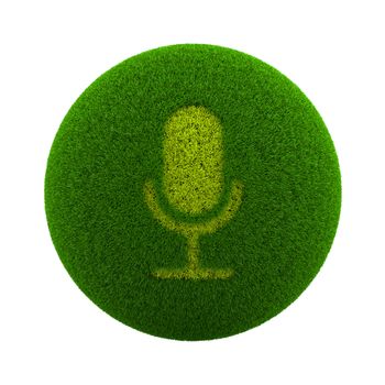 Green Globe with Grass Cutted in the Shape of a Microphone Symbol 3D Illustration Isolated on White Background