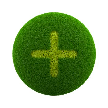 Green Globe with Grass Cutted in the Shape of a Plus Symbol 3D Illustration Isolated on White Background
