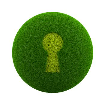 Green Globe with Grass Cutted in the Shape of a Keyhole Symbol 3D Illustration Isolated on White Background