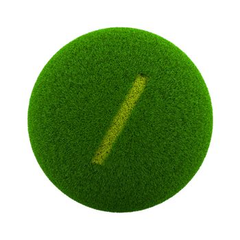 Green Globe with Grass Cutted in the Shape of a Slash Text Symbol 3D Illustration Isolated on White Background