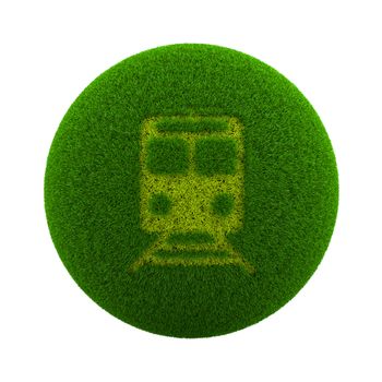 Green Globe with Grass Cutted in the Shape of a Train Symbol 3D Illustration Isolated on White Background