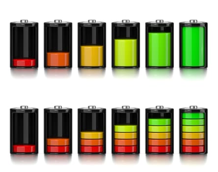 Set of Electric Battery Charge Level Chart Isolated on White Background 3D Illustration