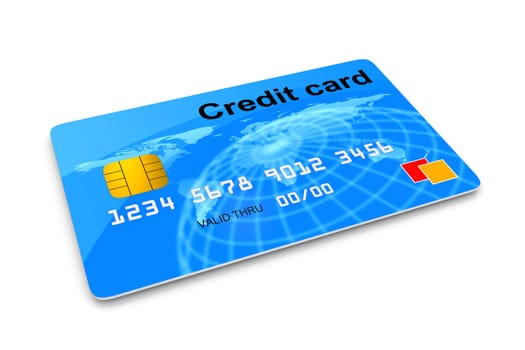 Single Blue Credit Card on White Background 3D Illustration